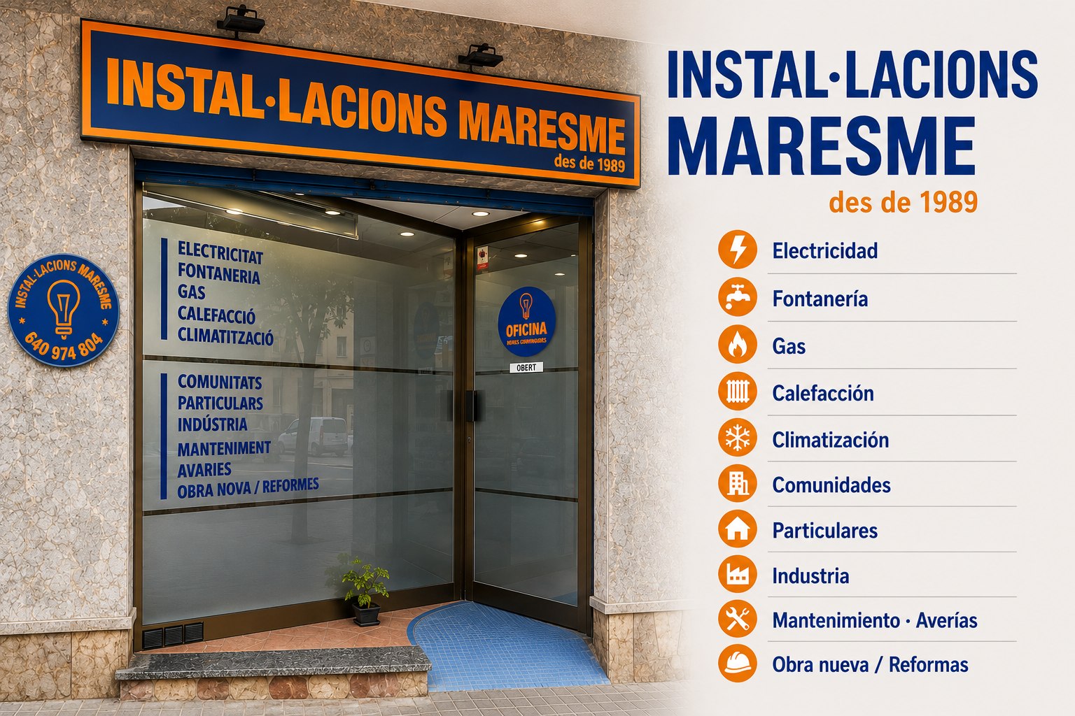 Instal·lacions Maresme - Local en Premià de Mar. Electricidad, fontanería, gas, calefacción, climatización